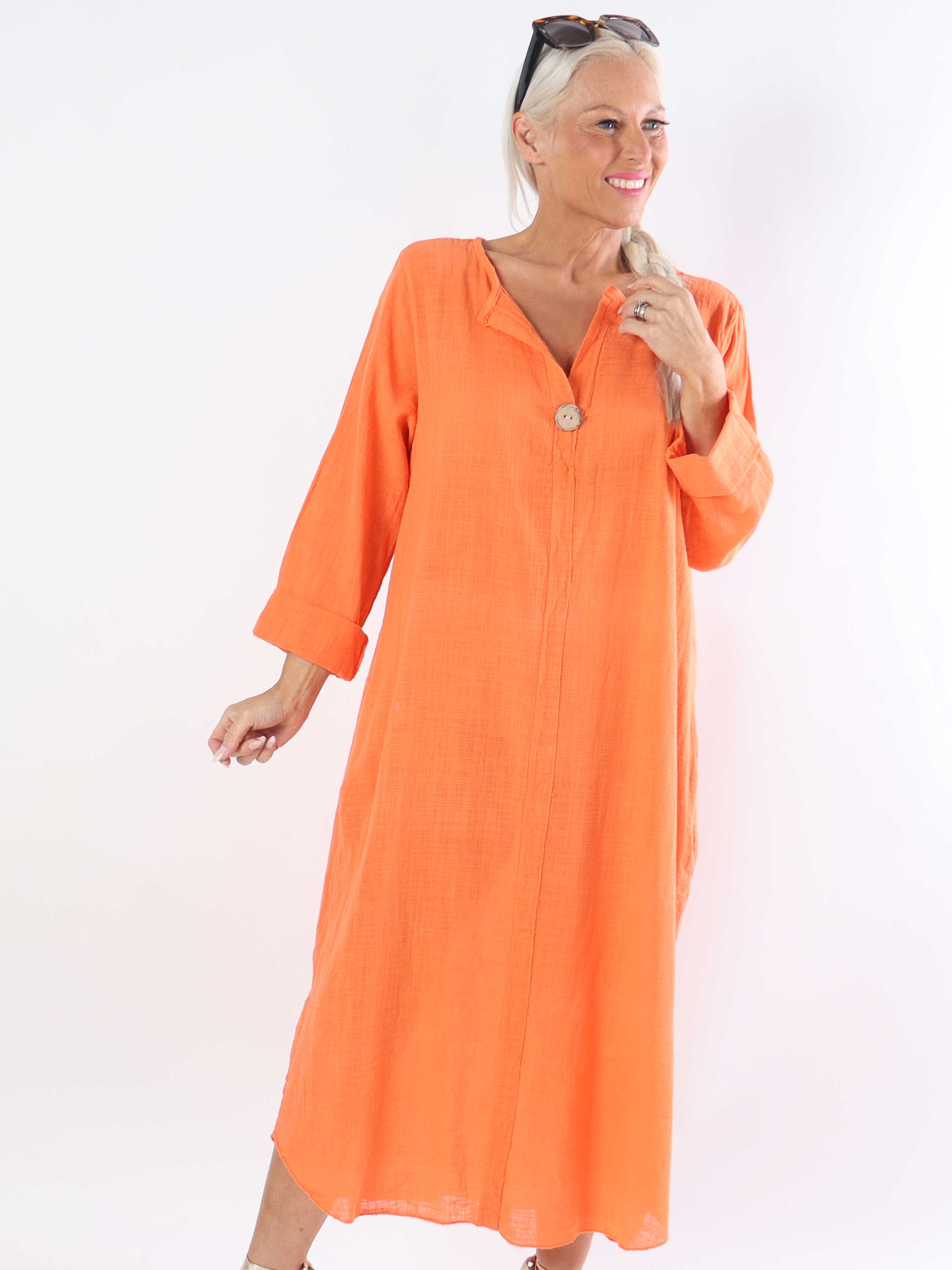 Arizona - Lang plus size bomuldskjole i hørlignende stof